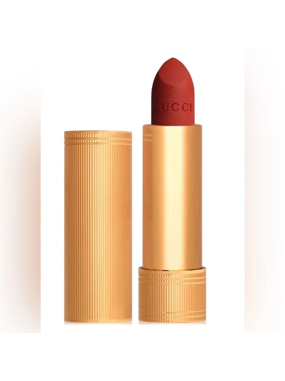 Gucci Matte Lipstick in Deep Brick Red with Gold Case